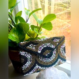 Multi Color Beaded Black Small Clutch